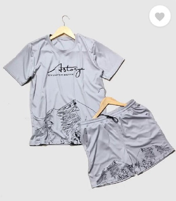 Summer Men's Mountain Digital Printed White Short Tracksuit